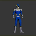 Blue And White Game Movie Character With Yellow Accents Helmet And Shoulder Spikes