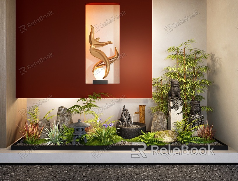 Indoor landscape landscaping plant combination courtyard landscape sketch stone model