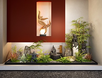 Indoor landscape landscaping plant combination courtyard landscape sketch stone 3d model