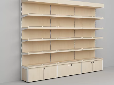 Wooden Shelving Unit With Multiple Open Shelves And Bottom Storage Cabinets 3d model
