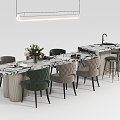 Modern French style island table and chair combination 3d model