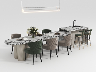 Modern French style island table and chair combination 3d model