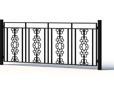 Black Wrought Iron Fence With Ornate Vertical Bar Patterns And Decorative Details 3d model