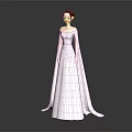 3D Female Character In White Long Dress And Cloak With Dark Background Reflective Floor