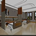 Modern Hospital Room Interior With Two Beds Orange White Curtains Windows And Decorative Elements