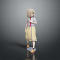 Cute Child 3D Model Wearing School Uniform With White Shirt Red Tie And Yellow Skirt