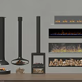 Different Styles of Modern Fireplaces Including Freestanding and Built-in Designs with Wood Pile