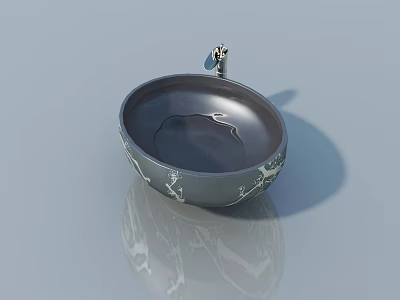 Modern Gray Bathroom Sink With Silver Faucet And Reflection On Gray Background 3d model