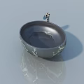 Modern Gray Bathroom Sink With Silver Faucet And Reflection On Gray Background 3d model