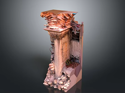 Intricate Stacked Carved Sculpture With Layered Architectural Elements And Stone Base 3d model