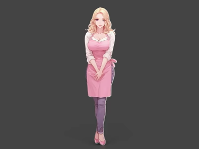 Anime Style Game Movie Character With Blonde Hair Pink Apron Purple Pants And Pink Heels 3d model