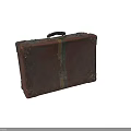Vintage Brown Leather Suitcase With Metal Buckles Colorful Stripes And Worn Texture