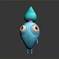 Cute Turquoise 3D Game Movie Character With Big Eyes And Long Eyelashes