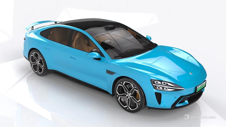 Blue Sports Car With Black Roof Brown Interior Sleek Body And Modern Design 3d model 