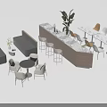 Modern Office Desk With Wooden Surface Ergonomic Chairs And Potted Plants
