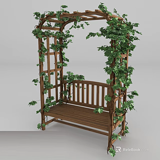 Outdoor Wooden Play Equipment With Arched Frame And Green Vines 3d model 