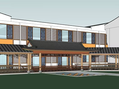Ancient Chinese Architecture With Traditional Roof Wooden Structure Courtyard And Window Design 3d model