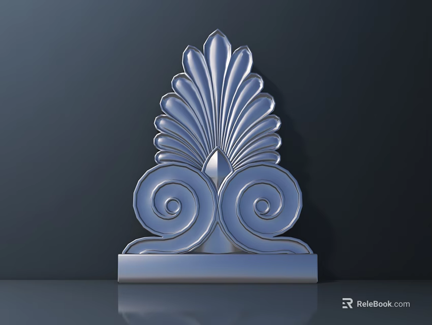 Intricate Silver Decorative Sculpture With Fan Shaped Top And Scroll Patterns 3d model