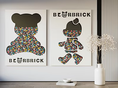 BE@RBRICK Decorative Posters With Sitting And Standing Bear Figures Colorful Patterns 3d model