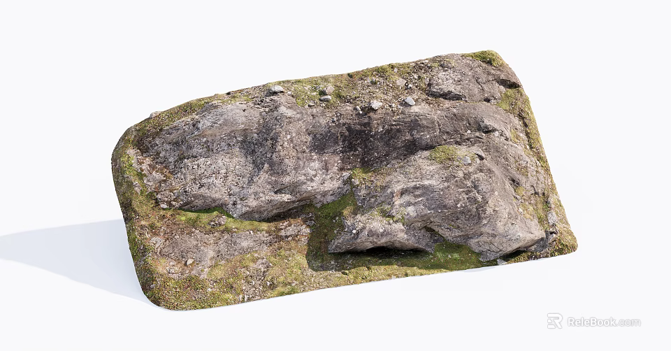 Natural Stone And Wood Materials With Rough Texture And Mossy Surface 3d model 
