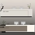 Modern Reception Desk Interior Design With Computers Plants And Logo 3d model