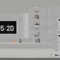 Modern White TV Background Wall Design With Shelves Books And Decorations