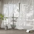 White Sheer Curtains Enhancing Indoor Natural Light With Window Green Plant And Wooden Floor
