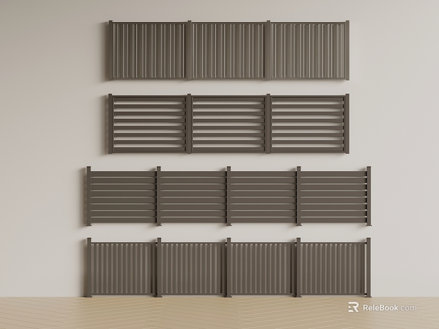 Collection of Metal Railings with Various Designs Against Light Wall 3d model 