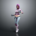 3D Female Character Standing With Purple Hair Purple Top Blue Pants White Boots