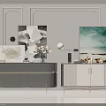 Modern Entryway Console Table And Side Cabinet With Decorative Art And Storage Space