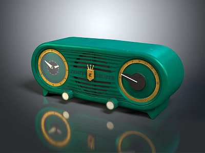 Vintage Green Radio As Business Equipment With Round Dials Brand Logo Knobs And Retro Design 3d model