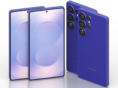Samsung Blue Smartphone With Multiple Rear Cameras And Modern Display Design 3d model