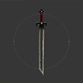 Medieval Sword With Red Hilt And Decorative Metal Blade On Dark Background