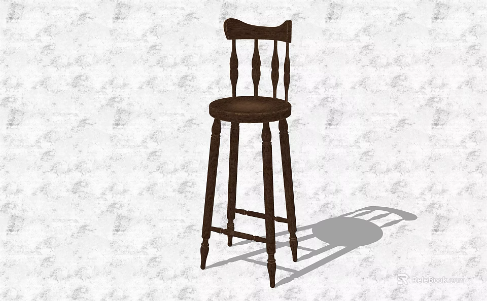 Classic Dark Wooden Bar Stool With Backrest And Slender Legs Design 3d model