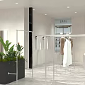 Modern Clothing Store Interior Design With Clothing Racks Hanging Clothes And Green Plants