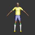 Man wearing Brazil jersey number 9 blue shorts white green socks yellow shoes dark background