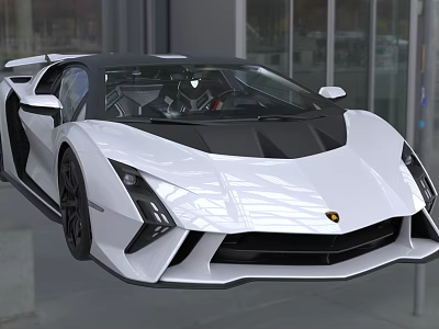 White Lamborghini Supercar With Sleek Body Black Roof And Modern Front Design 3d model
