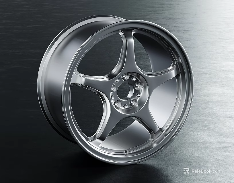Shiny Silver Five Spoke Car Wheel Rim With Metallic Finish And Modern Sleek Design 3d model 