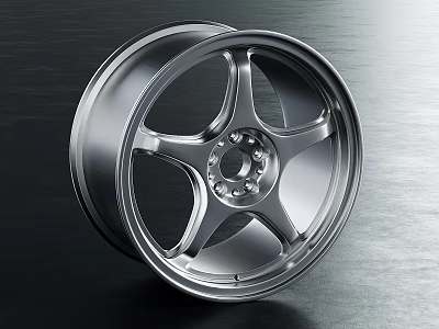 Shiny Silver Five Spoke Car Wheel Rim With Metallic Finish And Modern Sleek Design 3d model