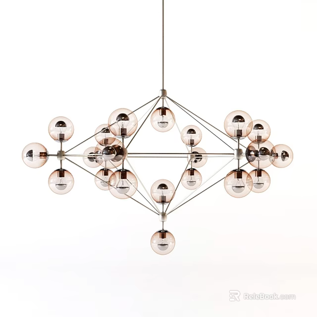 Modern Geometric Chandelier With Spherical Glass Bulbs And Metal Frame Structure 3d model 