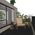 New Chinese Style Retro Balcony 3d model