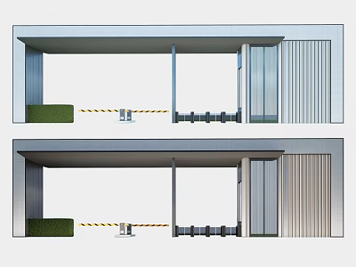 Modern Entrance Gate Design With Metal Structure Green Belt And Striped Floor Markings 3d model