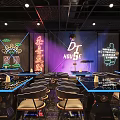 DT HOUSE Modern Bar Interior With Neon Signs Tables And Purple Lighting