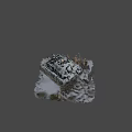 Military Tank With Cannon On Snow Covered Muddy Ground And Dry Grass