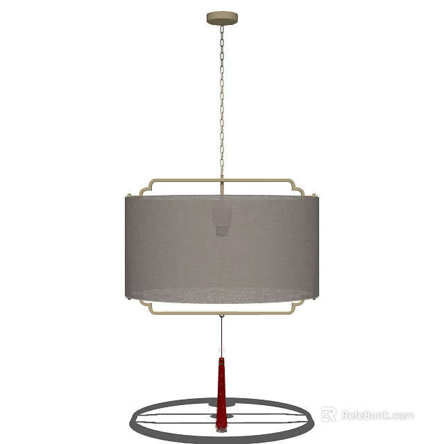 Modern Minimalist Pendant Light With Gray Fabric Lampshade Metal Frame And Red Tassel 3d model 