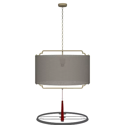 Modern Minimalist Pendant Light With Gray Fabric Lampshade Metal Frame And Red Tassel 3d model