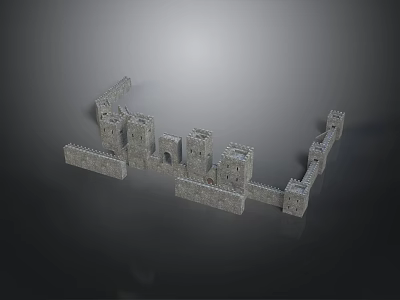 Gray Medieval Castle Walls 3D Model With Stone Towers And Gateways 3d model