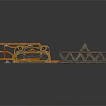 Metal Structural Frame Components In Orange And Brown With Geometric Shapes