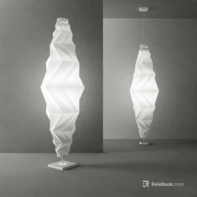 Bright Illuminated Modern Geometric Floor Lamp with White Shade in Minimalist Room 3d model 