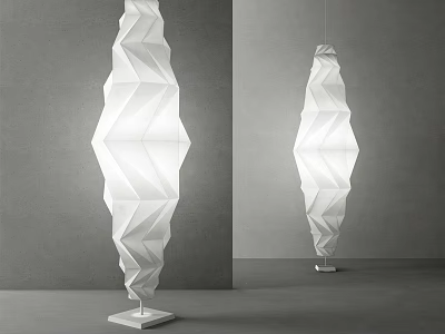 Bright Illuminated Modern Geometric Floor Lamp with White Shade in Minimalist Room 3d model